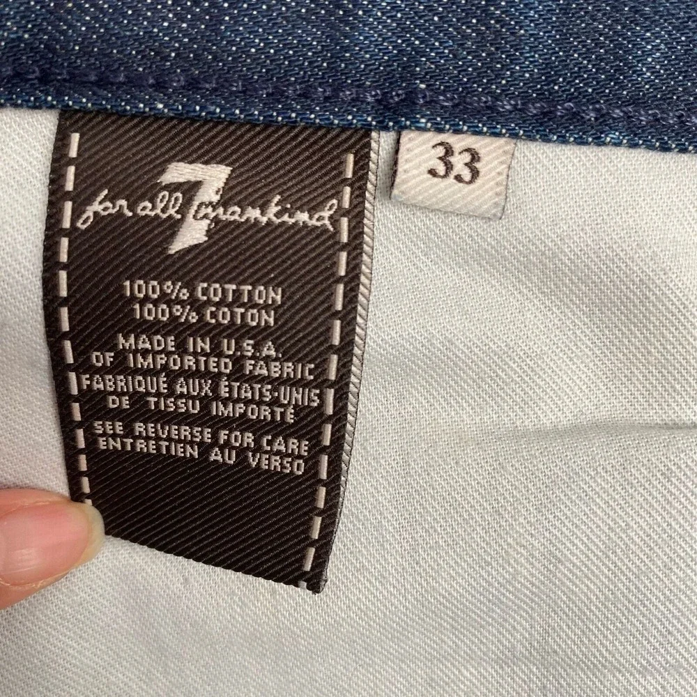 7 For All Mankind Men's Blue Skinny Jeans Size 33 Blue 100% Cotton with Pockets.